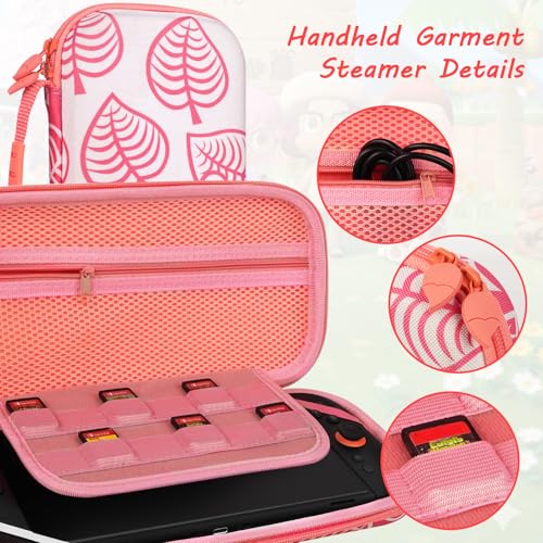 TIKOdirect Carrying Case for Switch 2, Shockproof Portable Travel Bag with Glitter Galaxy case, Screen Protectors and Cute Leaf Thumb Grips Caps, Pink Kit