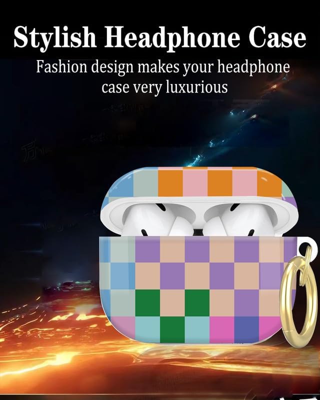 Compatible with AirPod Pro 2nd/1st Generation Case Cover with Key Chain,Full Protective Shockproof Wireless Headphone Case for Airpod Pro 2023/2022/2019(Colorful Checkered)