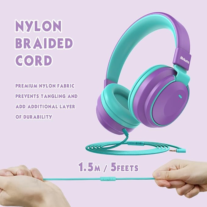 Headphone Kids Volume Limited 85/94dB Wired Over-Ear/On-Earr Foldable Headset with Inline Cable Aux 3.5mm Cord Mic for Toddler Boy Girl Child Back to School Study Pad Tablet Blue
