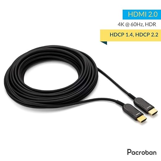 Pacroban 4K HDMI Fiber Optic Cable – Active High-Speed HDMI Cable, 4K High Video Resolution HDMI Cable 60hz, HDR, HDCP 2.2, 18Gbps – Flexible Lightweight Cable (40ft)