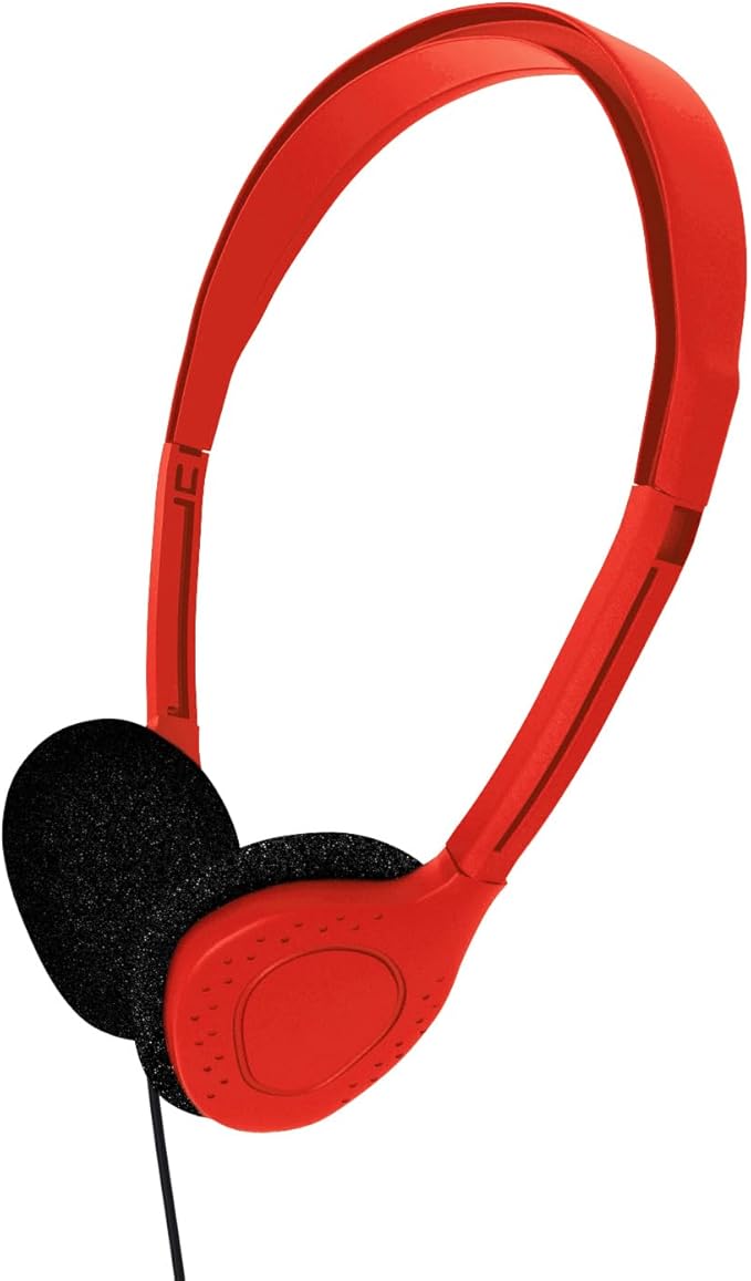 Maeline Bulk Classroom Student Headphones On Ear Stereo Headphones Adjustable Band & Foam Cushions for Kids Online Learning, Library, School, Airplane, Travel - 3.5mm Plug - 1 Pack - Red