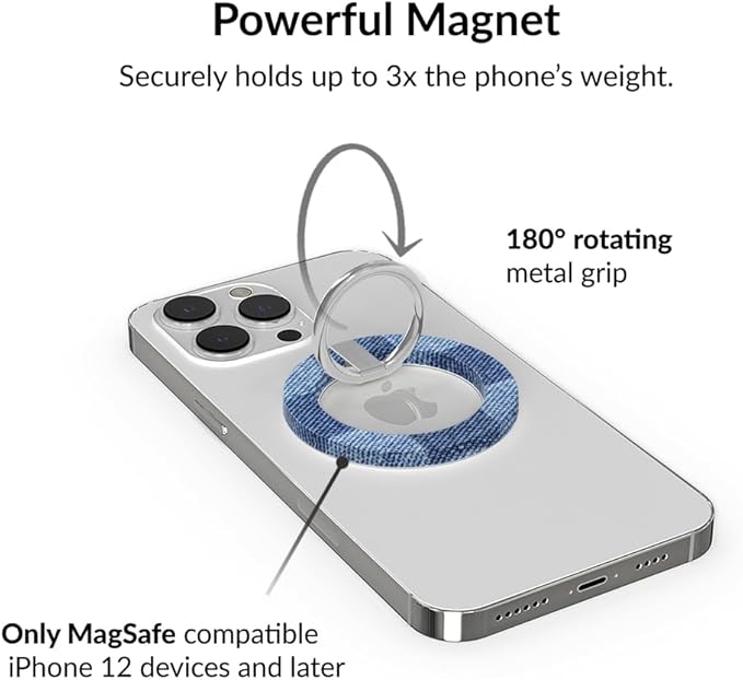 VELVET CAVIAR Compatible with MagSafe Phone Grip - Magnetic Ring Holder with Adjustable Stand - Removable MagSafe Accessories for iPhone 16, 15, 14, 13, 12 (Blue Denim Vibe Checkered)