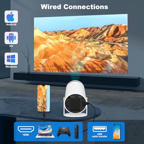 Mini Portable Projector, Support 4K 1080P with Dual-Band WIFI6 5G Wireless 5.0 Bluetooth Android 11,160 ANSI,180° Rotatable, Auto Keystone Correction, 35"-130" Screen Video Projector