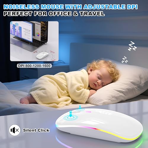 LED Bluetooth Wireless Mouse for MacBook Air Mac Pro Laptop iPad–White - Image 7