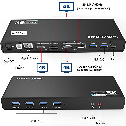 DisplayLink Universal Docking Station,WAVLINK 15-in-1 USB C Ultra 5K Dual 4K HD Multiple Display Dock with 2xHDMI/DP,Gigabit Ethernet,6xUSB 3.0,Type C,Audio,Mic,for New MacBook Neo,Windows,Mac - Image 6