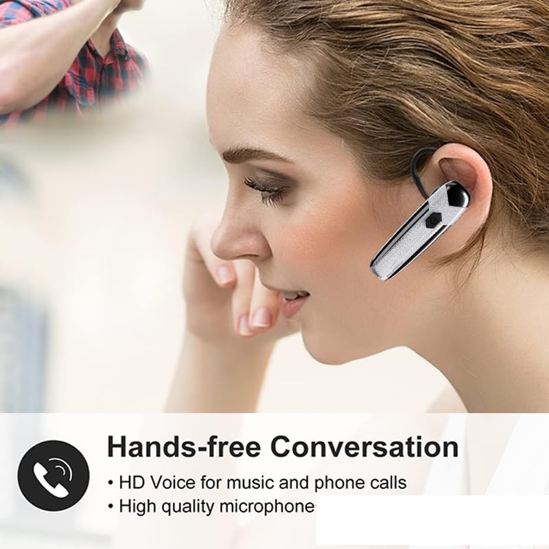 Bluetooth Headset V5.3 Single-Ear Earpiece with Wireless Microphone 48H Battery, Bluetooth Earpiece - Handsfree for Driving/Truck Drivers, Compatible with iPhone, Android, Samsung