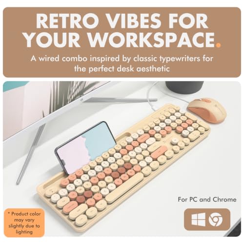 X9 Wired Keyboard and Mouse Combo with Phone/Tablet Holder - Full-Sized 109 Keys Pastel Keyboard and Adjustable DPI, Backlit Keyboard and Mouse for PC, Windows, MAC, Desktop, Laptop - Brown - Image 3