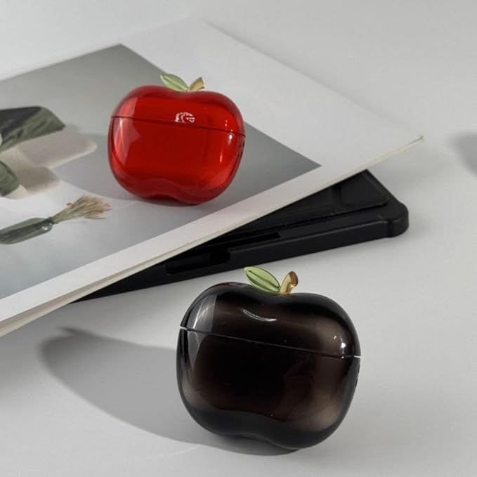 Cute Fruit Shaped Case for AirPods Pro 1/2, Realistic Design Cover with Leaf Charm, Translucent Shockproof TPU Protective Case, Great Gift Idea (red for Airpods Pro2)
