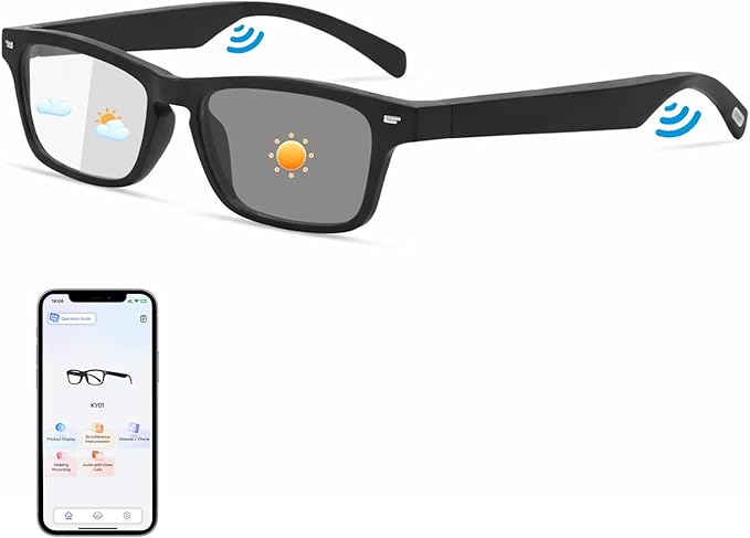 AI Smart Glasses for Men & Women with Chat GPT, AI Translation Bluetooth Glasses with 165+ Languages, Color-Change Lenses - UV & Blue Light Protection, Hands-Free Calls for Travel Meetings Business