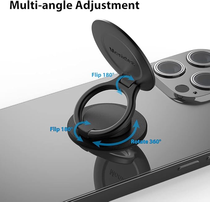 Phone Grip, Phone Ring Holder Finger Kickstand, 360°Rotation & Adjustable Metal Cell Phone Rings Gripper Stand Work with Magnetic Car Mount for iPhone Samsung & Other Phones - Rainbow