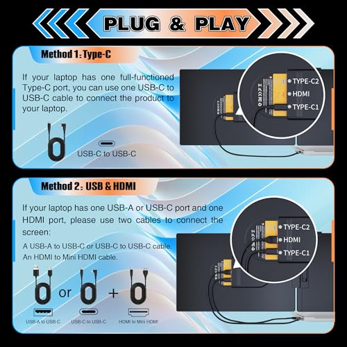 Laptop Screen Extender 14", Ultra Thin 0.27" FHD 1080P Portable Monitor for Laptop 13-17.3", Plug n Play Extra Monitor Extender, Eye Care Second Screen for MacBook/Windows/Android/Switch/PS5