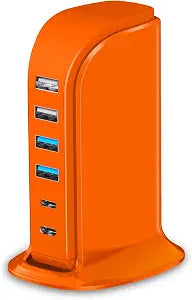 Upoy Dual USB C Charger Block, Charging Station for Multiple Devices 45W Total, USB Tower Hub Travel Ready, 6 Ports Charging Blocks for Guest Room, Office, Desk