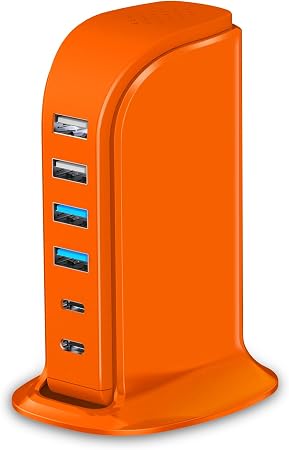 Upoy Dual USB C Charger Block, Charging Station for Multiple Devices 45W Total, USB Tower Hub Travel Ready, 6 Ports Charging Blocks for Guest Room, Office, Desk