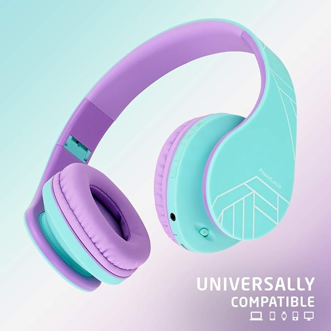 PowerLocus Kids Headphones Over-Ear, Bluetooth Wireless Headphones for Kids,with Microphone, Safe 85DB Volume Limited, Foldable with Carry Case, Audio Cable, Micro SD mode for Online Classes,PC,Phones