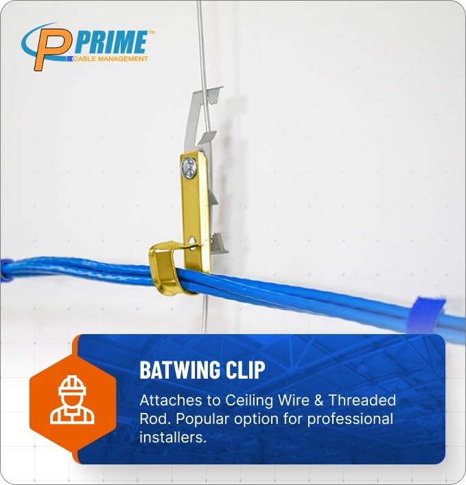 3/4 Heavy Duty Metal Cable & Wire Support Batwing J-Hook Hangers with Bat Wing Clip for attaching ceiling wire & threaded rod for Cable & Wire Management