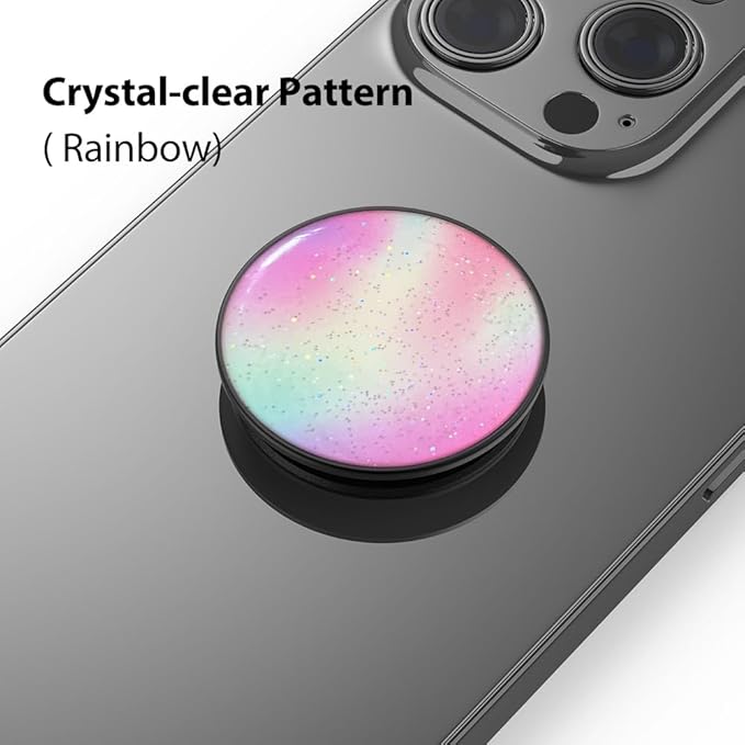 Phone Grip, Phone Ring Holder Finger Kickstand, 360°Rotation & Adjustable Metal Cell Phone Rings Gripper Stand Work with Magnetic Car Mount for iPhone Samsung & Other Phones - Rainbow