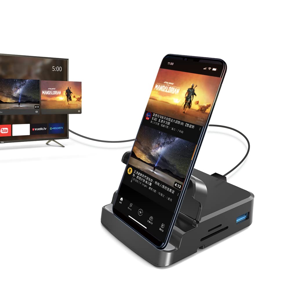 GKI 7-in-1 USB-C Docking Station, 4K HDMI Hub for Samsung DeX & Android Phones, Dex Dock for iPad/Laptop/iPhone 15-17, External Monitor Adapter with SD/TF Card Reader & USB 3.0