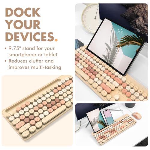 X9 Wired Keyboard and Mouse Combo with Phone/Tablet Holder - Full-Sized 109 Keys Pastel Keyboard and Adjustable DPI, Backlit Keyboard and Mouse for PC, Windows, MAC, Desktop, Laptop - Brown - Image 4