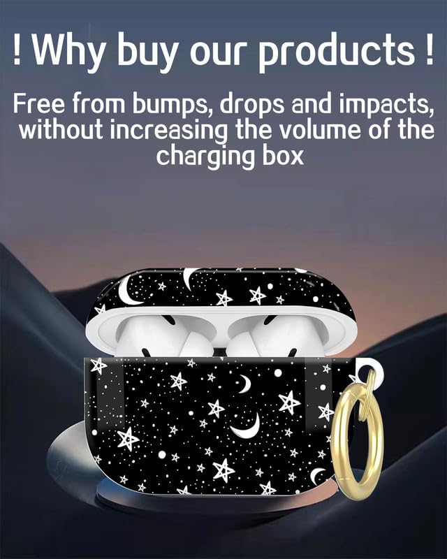 Compatible with AirPod Pro 2nd/1st Generation Case Cover with Key Chain,Full Protective Shockproof Wireless Headphone Case for Airpod Pro 2023/2022/2019(Moon Star)
