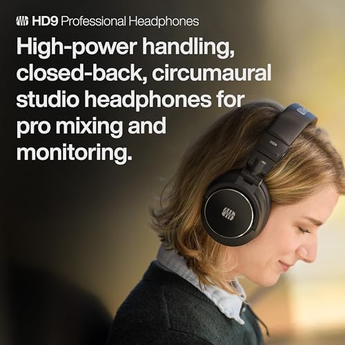 PreSonus HD9 Professional Monitoring Headphones — High-Power Handling, Closed-Back, Circumaural Acoustic Design Studio Recording Headphones for Professional Mixing and Monitoring