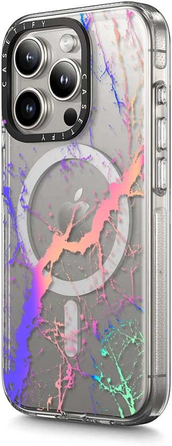 CASETiFY Clear iPhone 15 Pro Max Case [Not Yellowing / 6.6 ft. 3X Military Grade Drop Protection/Compatible with Magsafe] - Hypnotic Marble Rainbow - Clear