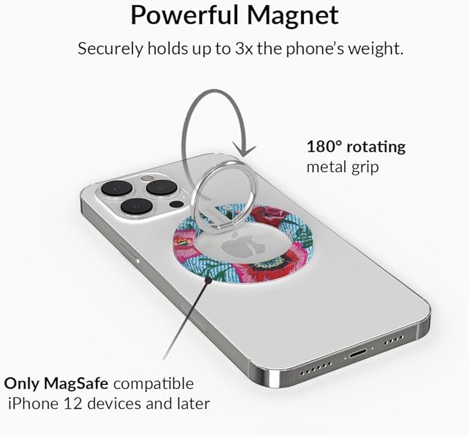 VELVET CAVIAR Compatible with MagSafe Phone Grip - Magnetic Ring Holder with Adjustable Stand - Removable MagSafe Accessories for iPhone 16, 15, 14, 13, 12 (Groovy Floral)