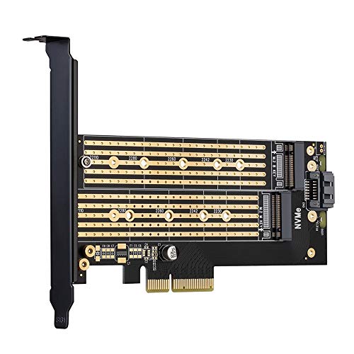 Dual M.2 PCIE Adapter for SATA or PCIE NVMe SSD with Heat Sink Solution