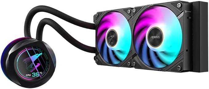 GIGABYTE AORUS WATERFORCE X II 240 AIO Liquid CPU Cooler- 2x120mm ARGB Fans, Full-Color LCD, Magnetic Interlocking Mechanism, Daisy-Chain, Intel LGA 1851 and AMD AM5 Compatible, 6 Year Warranty