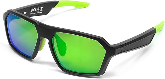QY-Pro5 Smart Bluetooth Cycling Glasses - HIFI Sound, AI Translation, UV400 Lenses, 6H Playtime for Outdoor Sports (Riding/Skiing/Fishing)-Green Lenses