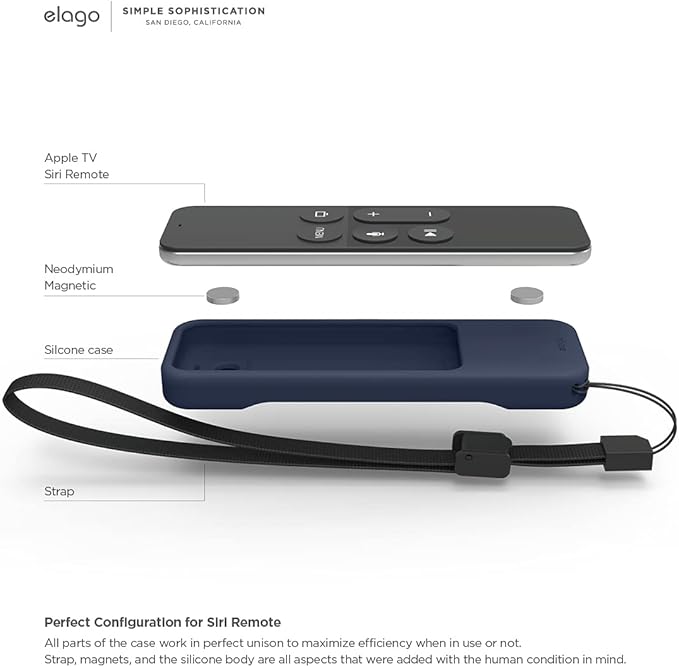 elago R1 Intelli Case [Jean Indigo]-[Magnet Technology][Anti-Slip][Lanyard Included][Heavy Shock Absorption] Compatible with Apple TV Siri Remote 1st Generation