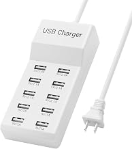 USB Charging Station 50w10A 10-Port Charger, Multiport Charger Hub, Compatible with iPhone, Galaxy, iPad Tablet, and Other Devices（White）