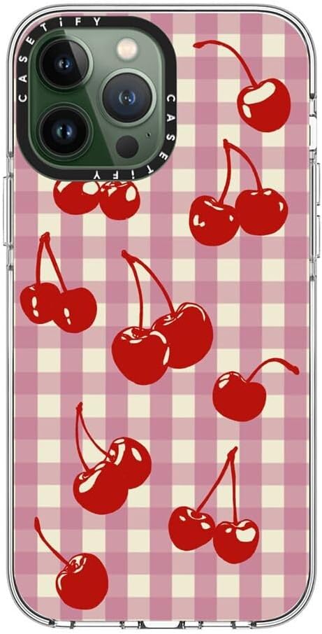 CASETiFY Clear iPhone 13 Pro Max Case [Not Yellowing / 6.6 ft. 3X Military Grade Drop Protection/Compatible with Magsafe] - Cherry Gingham - Clear
