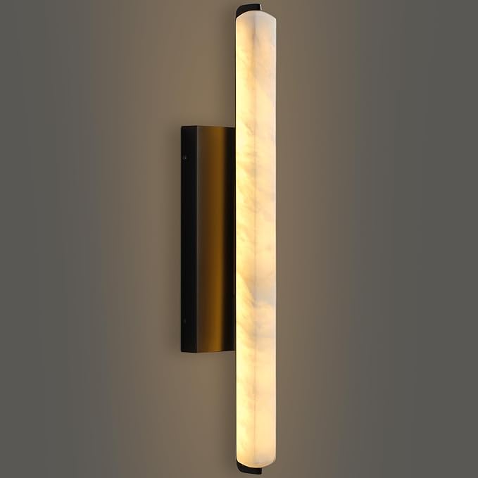 Alabaster Wall Sconces, 25" Black Alabaster Sconce, Spanish Natural Marble Bathroom Vanity Sconces, Rectangle Modern Sconces Lighting for Bedroom Living Room Staircases Hallway