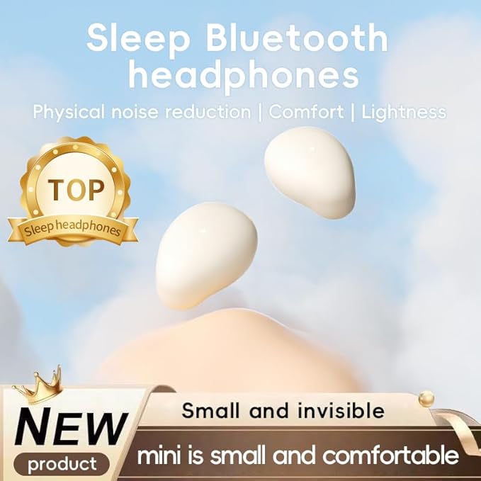 Invisible Sleep Earphones Bluetooth 5.4, MIni Sleep Earbuds Wireless with Long Battery Life, Noise Cancelling Headphones for Side-Sleeping, Comfortable Fit/Waterproof (Beige)