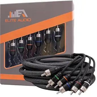 Elite Audio Premium Series 15ft. 6-Channel Car Audio RCA Cable – Double Shielded, Oxygen Free Copper, Noise Reducing Audio Cable for Amplifiers, Subwoofers, Speakers, and Processors – PRM615