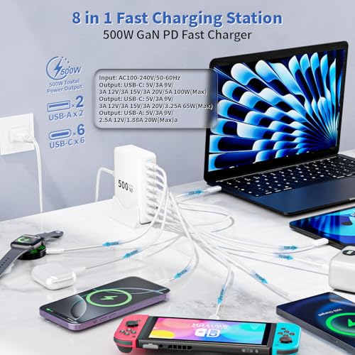 500W GaN USB C Charger Block Charging Station 8 Port | Charging & Powe - Image 3