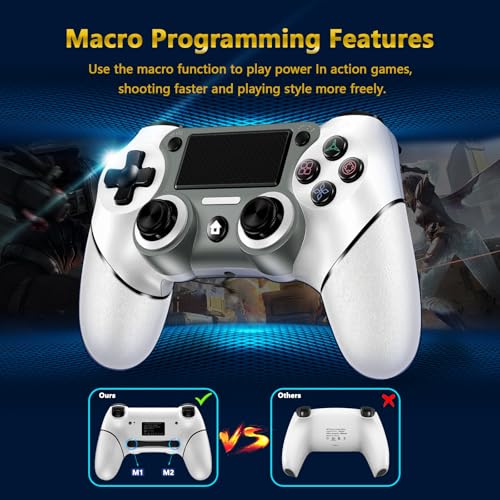 Wireless Controller Compatible with PS4/Pro/Slim, Black ps4 controller with Dual Vibration, 1000mAh Battery, 6-Axis Motion Sensor, Built-in Speaker & 3.5mm Headphone Jack, Charging Cable (White)