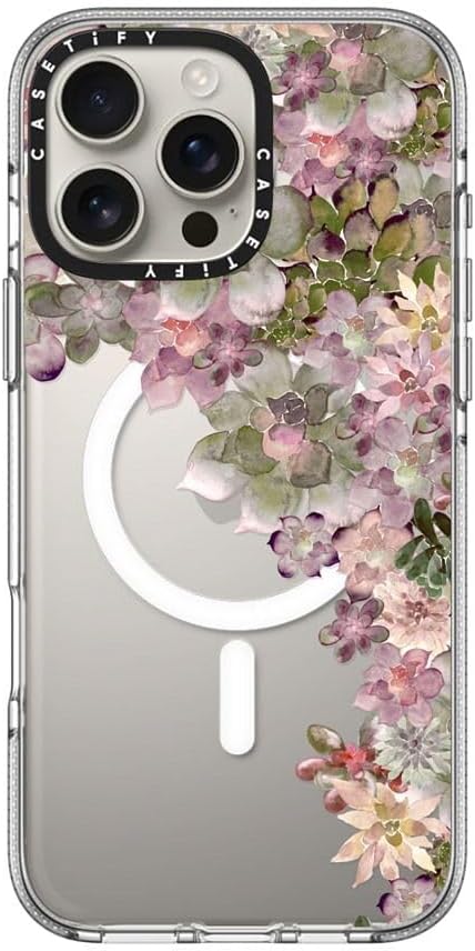 CASETiFY Clear iPhone 16 Pro Max Case [Not Yellowing / 6.6 ft. 3X Military Grade Drop Protection/Magsafe] - My Succulent Garden Rose - Clear