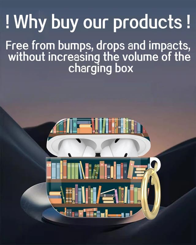 Compatible with AirPod Pro 2nd/1st Generation Case Cover with Key Chain,Full Protective Shockproof Wireless Headphone Case for Airpod Pro 2023/2022/2019(Library Books)