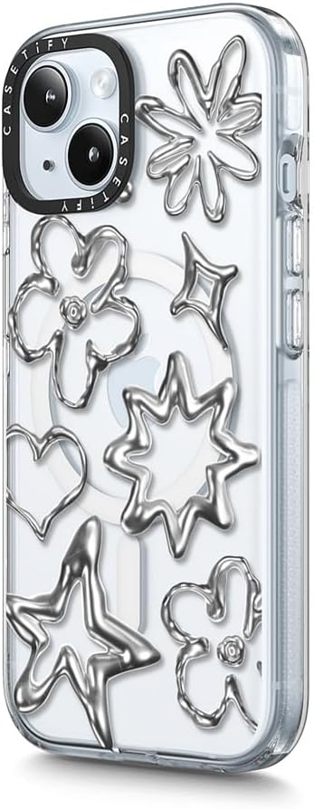 CASETiFY Clear iPhone 15 Case [Not Yellowing / 6.6 ft. 3X Military Grade Drop Protection/Magsafe] - Chrome Doodles - Clear