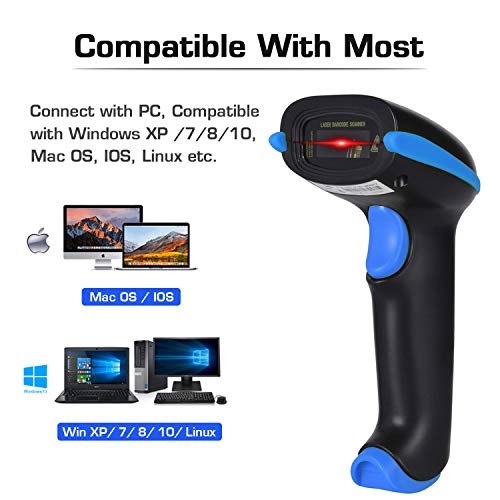 WoneNice 2.4G Wireless Barcode Scanner USB Wired Handheld Bar Code Reader