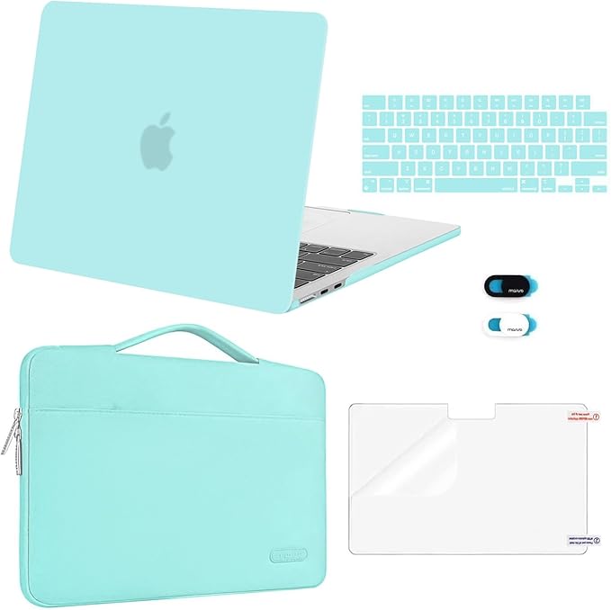 MOSISO Compatible with MacBook Air 13 inch Case M5 2026 M4 2025 M3 M2 2024-2022 A3449 A3240 A3113 A2681,Hard Shell&Sleeve Bag&Keyboard Skin&Webcam Cover&ScreenFilm for MacBook Air 13.6, Turquoise