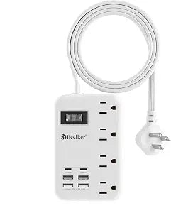 Beeiker 6 USB (2 USB C) Travel Power Strip,3 Feet,4 Outlets,Flat Plug