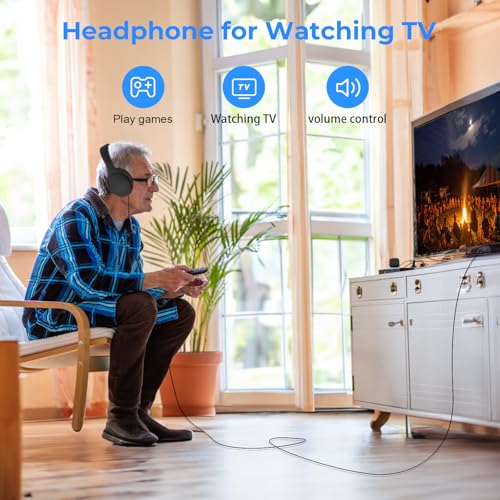 Extra Long Cord TV Headphones with Volume Control for Seniors