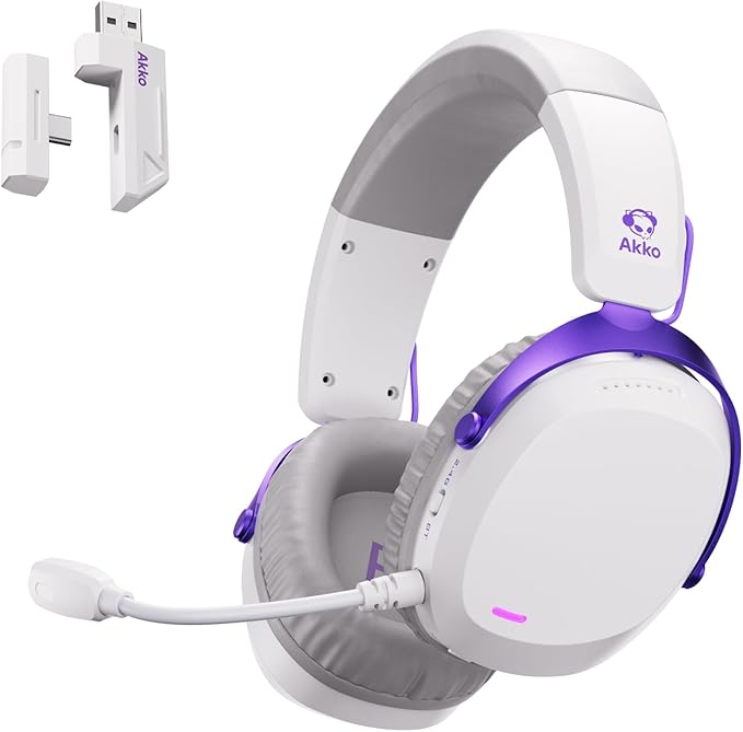 Akko GH300 Wireless Gaming Headphone, Quad-Mode Connectivity White Headset with 50mm Drivers, Virtual 7.1 Surround Sound, Noise Cancelling Mic, RGB Lights Compatible with Laptop, Desktops