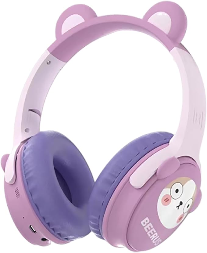 Kids Bluetooth Headphones， 85dB Safe Volume Limit, Stereo，Foldable Cute Up Cat Ear Children，Cartoon Animal Design,Ultra-Soft Over-Ear,Suitable for School & Travel (Purple)