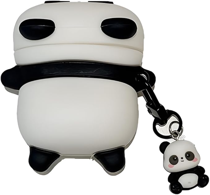 Wireless Charging Earphone Case Compatible with Airpods 4, Cute Animal Lying Panda Design Soft Silicone Full Body Protective Skin Cover, Kids Girls Women Cartoon Earbuds Accessories with Pendant