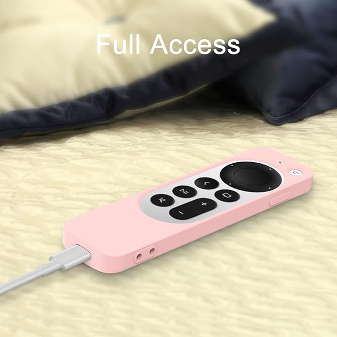 DamonLight Case for Apple TV Siri Remote 4K with Airtag Case [Lanyard Included][Heavy Shock Absorption] for Apple TV Siri Remote 4th Generation (Pink)