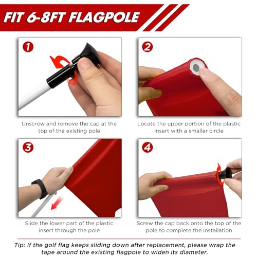 KINGTOP Golf Flag 20x14 Inch - Mixed Color, 420D Nylon, Tube Inserted - Standard Putting Green Flags for Backyard Practice, Golf Courses, Country Club, 4-Pack