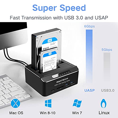 RSHTECH Hard Drive Docking Station, Aluminum Dual Bay SATA Dock, RSH-DS02